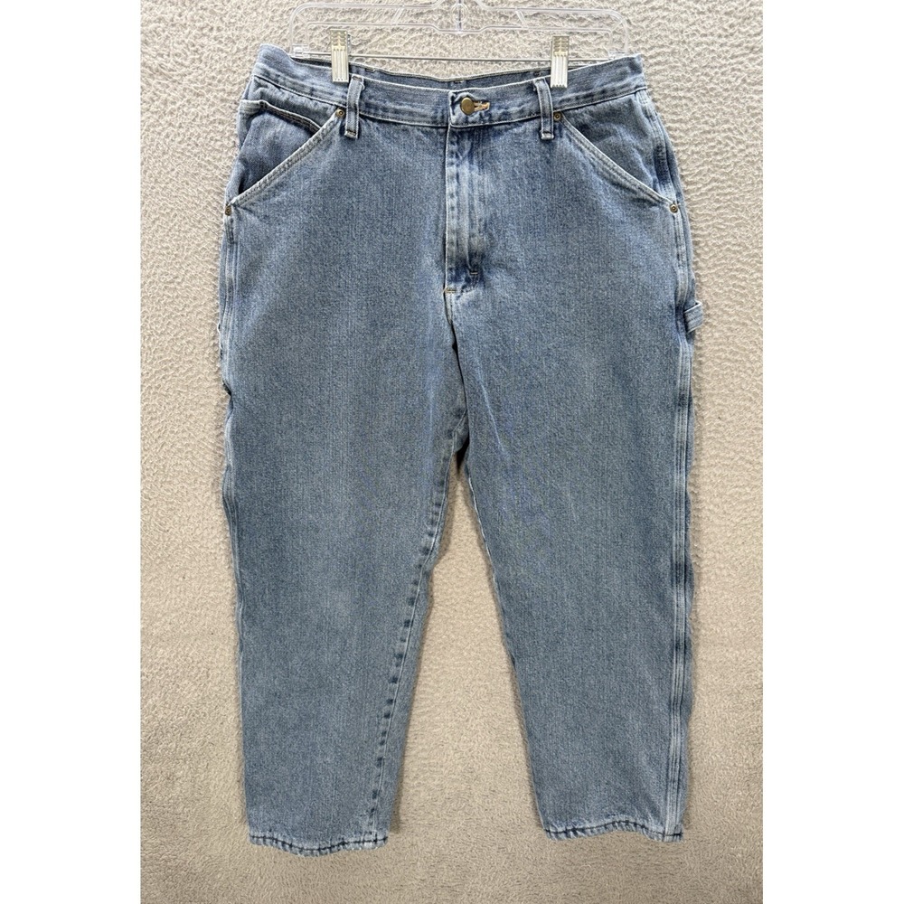 Work N Sport Jeans Mens 34x28 Blue Flannel Lined Carpenter Workwear Chore Barn